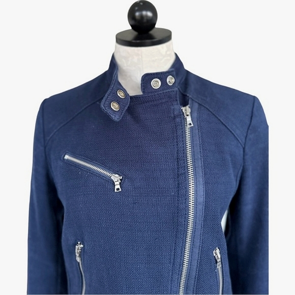 Gap Moto Navy Asymmetrical Jacket Zippers Size Medium - Picture 9 of 16